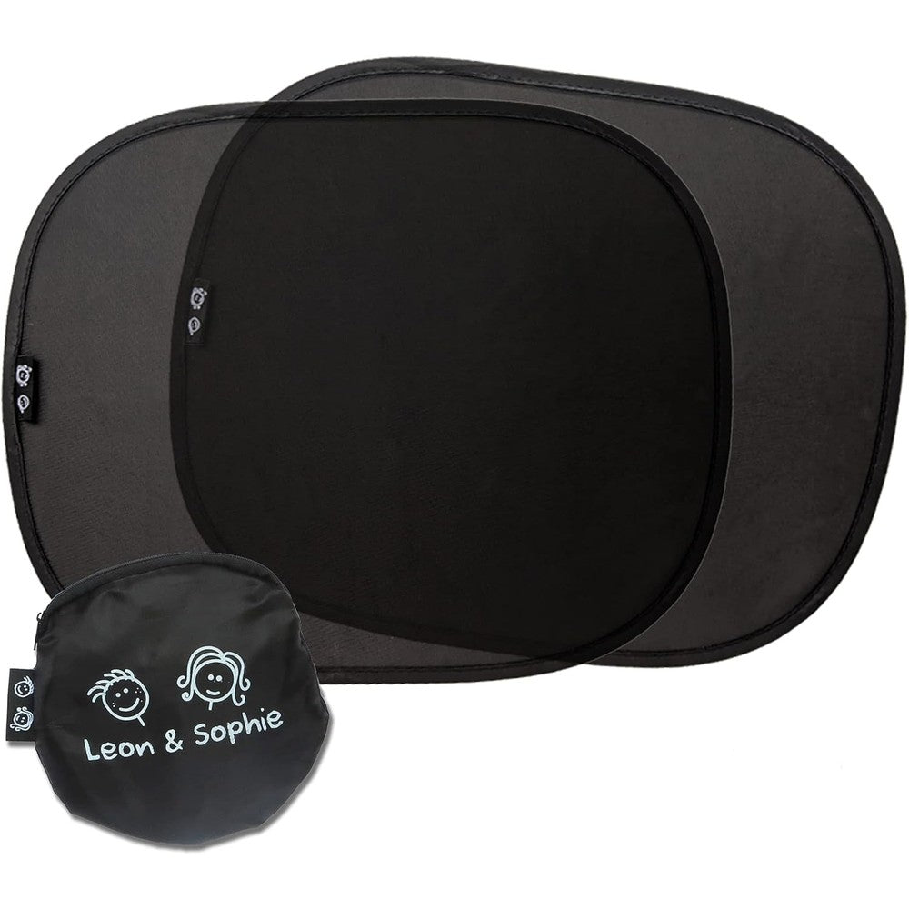 Laneta Leon and Sophie car sun shade baby front view showing the premium turtle graphic design mesh screen.