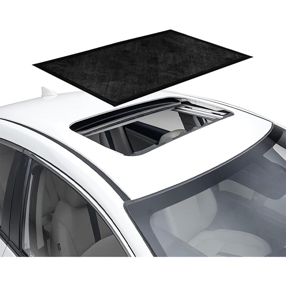 Sylvil car sunroof sun shade front view showing black polyester mesh texture