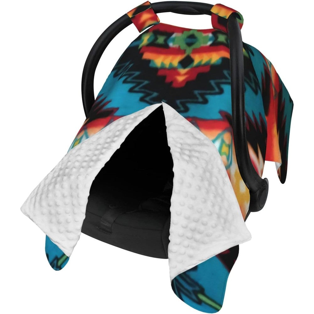 DadaShops Southwestern Native American baby car seat cover front view protecting infant carrier
