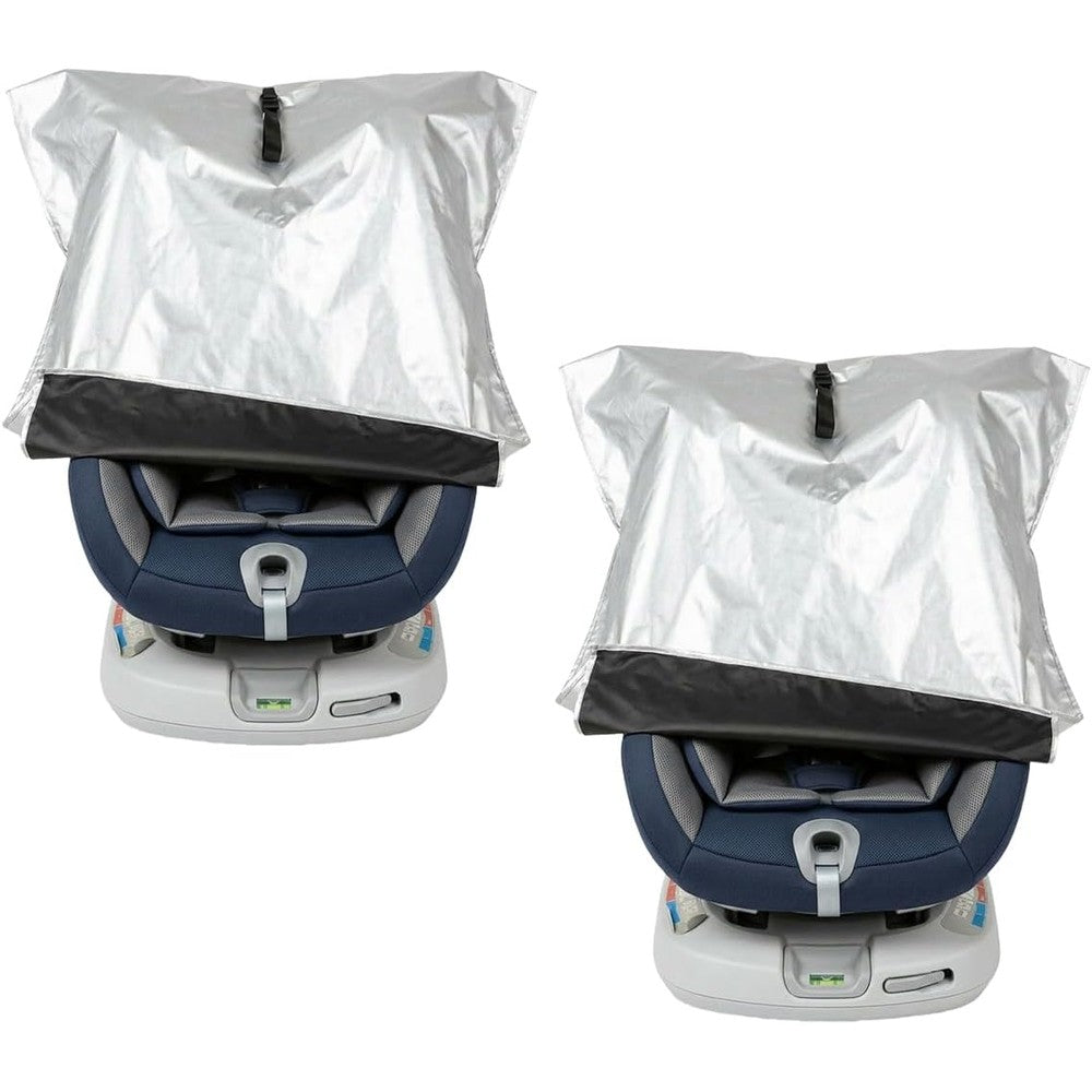 DUSCOKE baby car seat sun shade cover front view showing reflective silver material on an infant seat