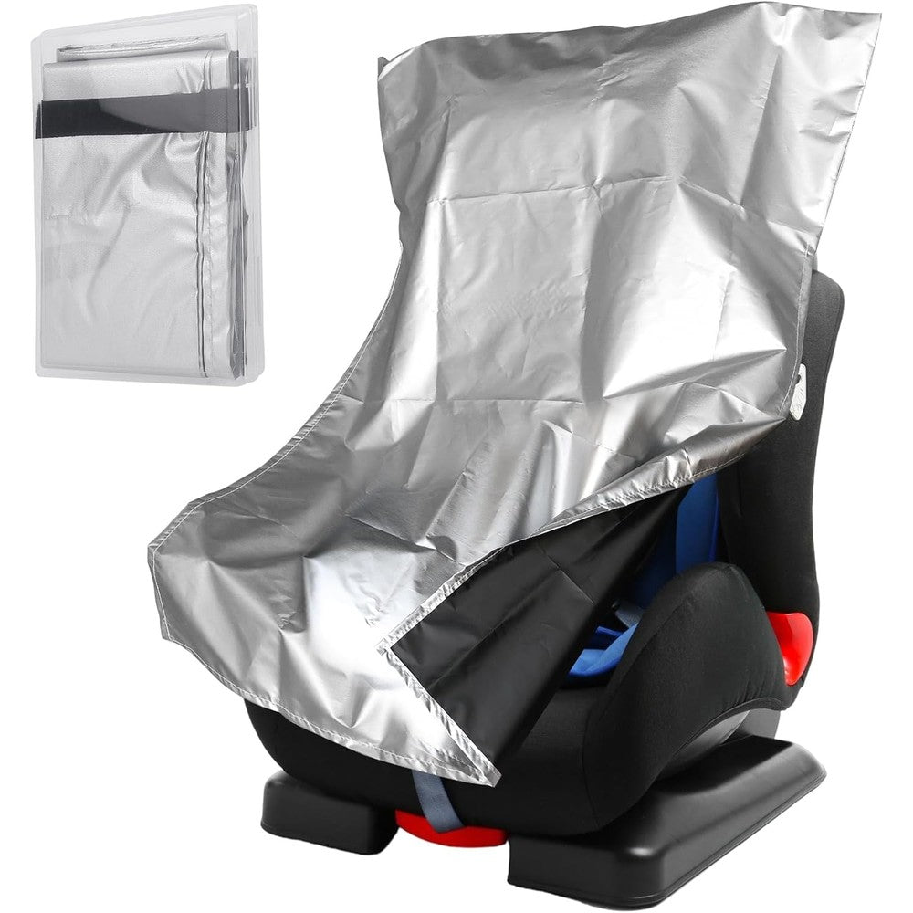 U0U Baby Car Seat Sun Shade Cover front view showcasing the highly reflective silver fabric material.