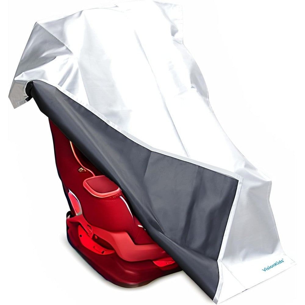 VisionKids baby car seat sun shade cover front view protecting infant seat from sunlight