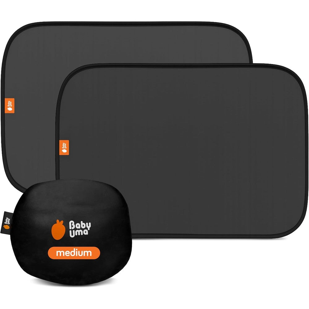 Baby Uma car window shades 2 pack front view showing the mesh material applied to a vehicle window for sun protection.