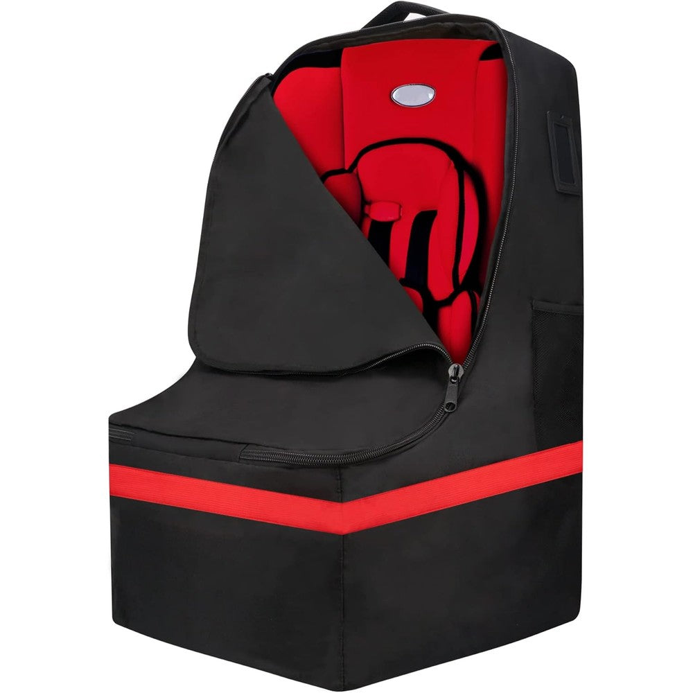 ProFaster car seat travel bag front view showing black exterior with red trim