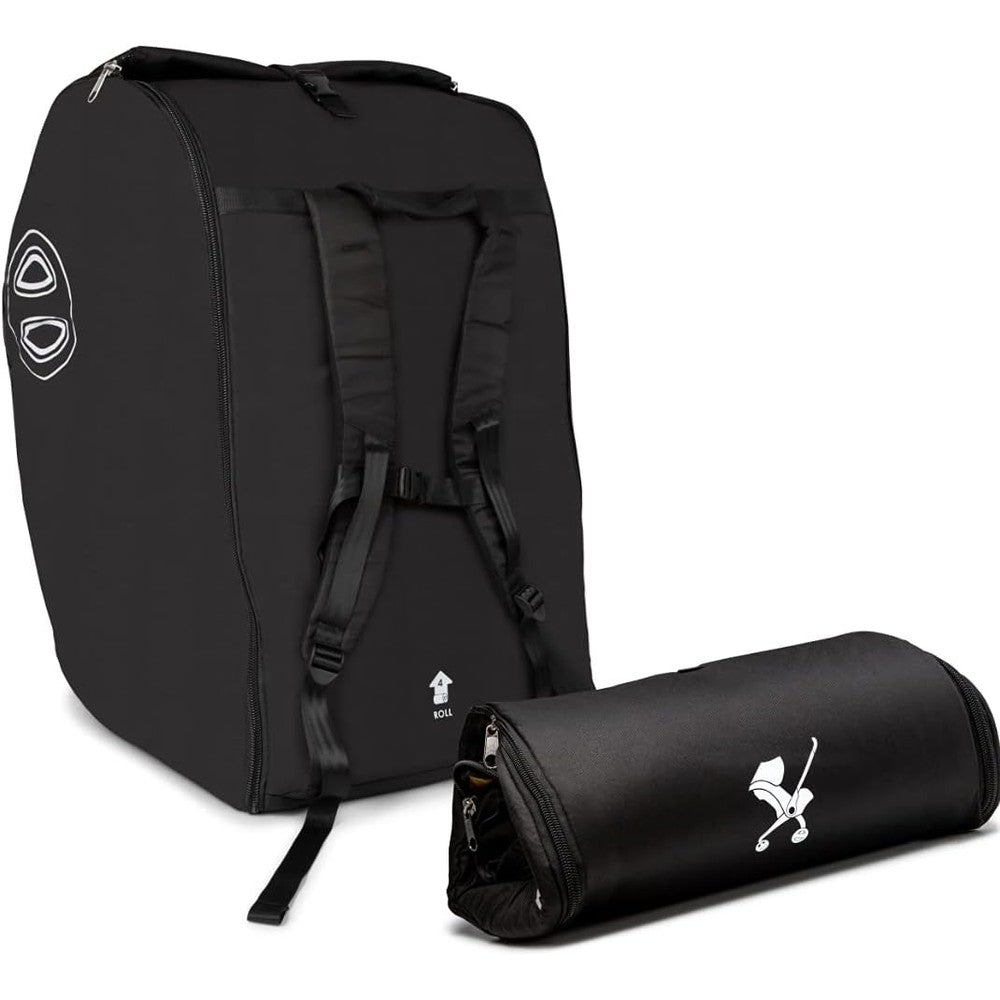 Baby And Beyond padded travel bag front view showing durable black ripstop fabric for stroller protection.