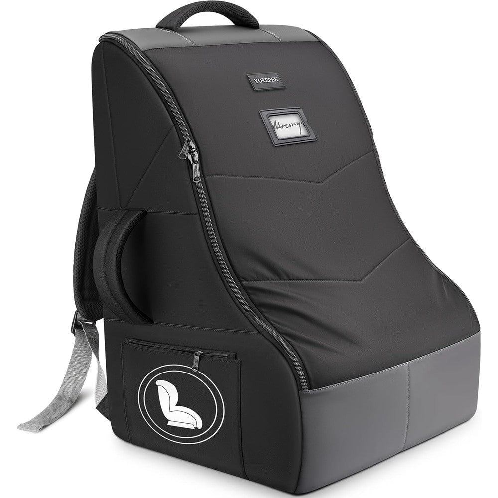 YOREPEK padded car seat travel bag front view in black color for airport transit.