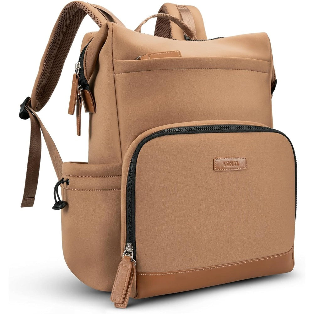 Vonal Neoprene Diaper Bag Backpack front view in premium brown quilted material