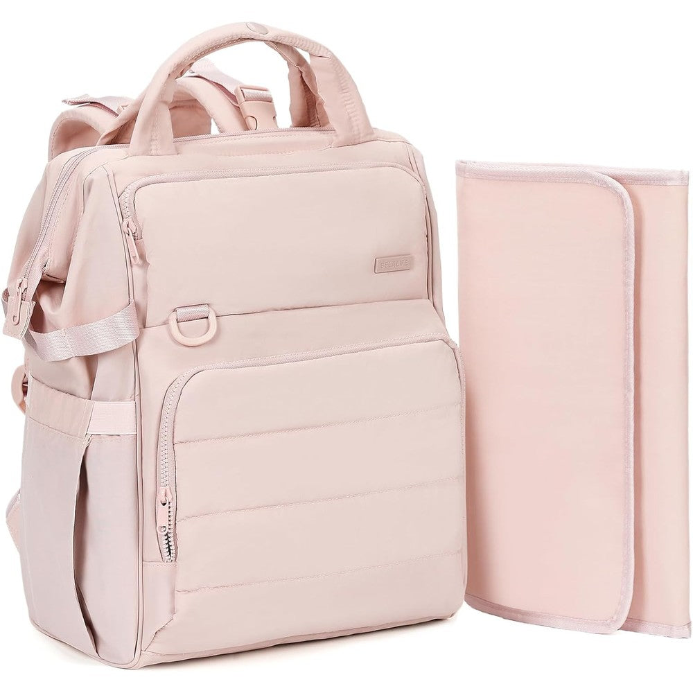 BELALIFE Baby Diaper Backpack Bag front view in pink showing premium travel rucksack design.