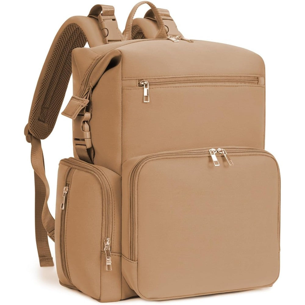 CEI-CEI Neoprene Diaper Bag Backpack front view in oat color showcasing sleek minimalist styling
