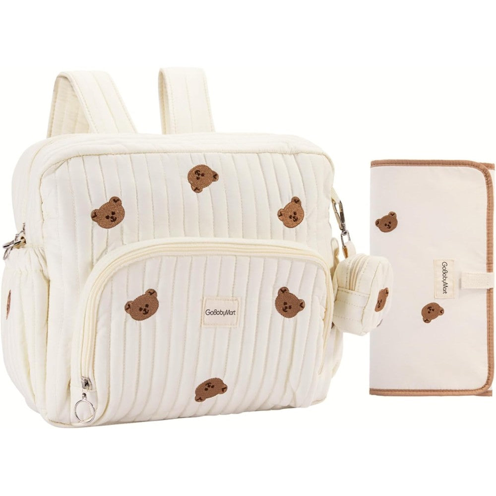 GOBABYMART diaper bag backpack front view in beige bears design
