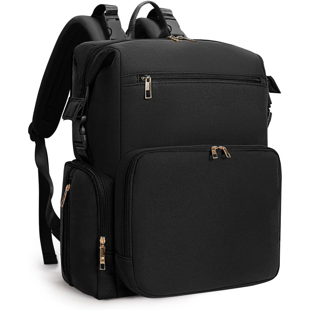 CEI-CEI neoprene diaper bag backpack in black front view showing modern minimalist design.