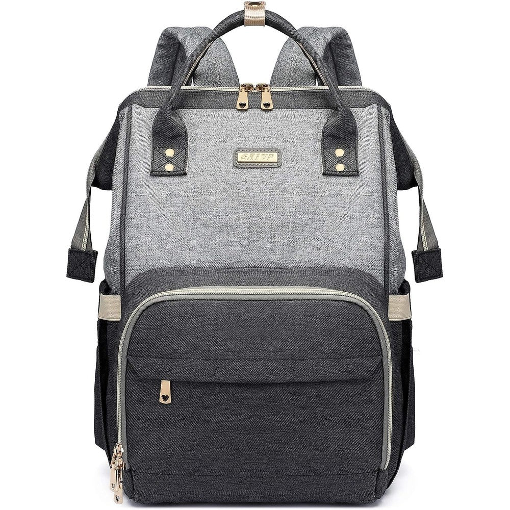 GAIVP diaper bag backpack front view in dark grey and light grey dual tone design
