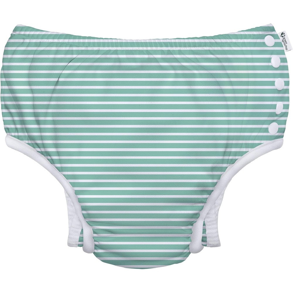 Green Sprouts Baby Toddler Eco Snap Swim Diaper Mint Stripes front view