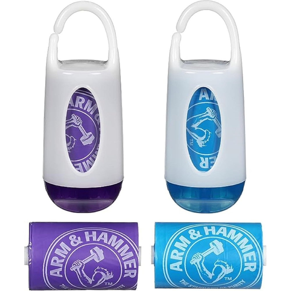Munchkin Arm and Hammer diaper bag dispenser front view with clip