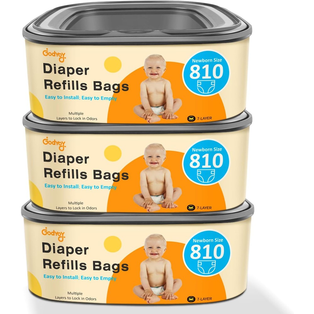 Godyoy Jumbo Square Diaper Pail Refill Bags three pack packaging front view