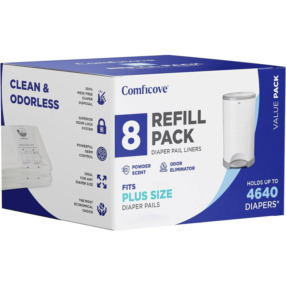 Comficove diaper pail refills 8 pack front view packaging
