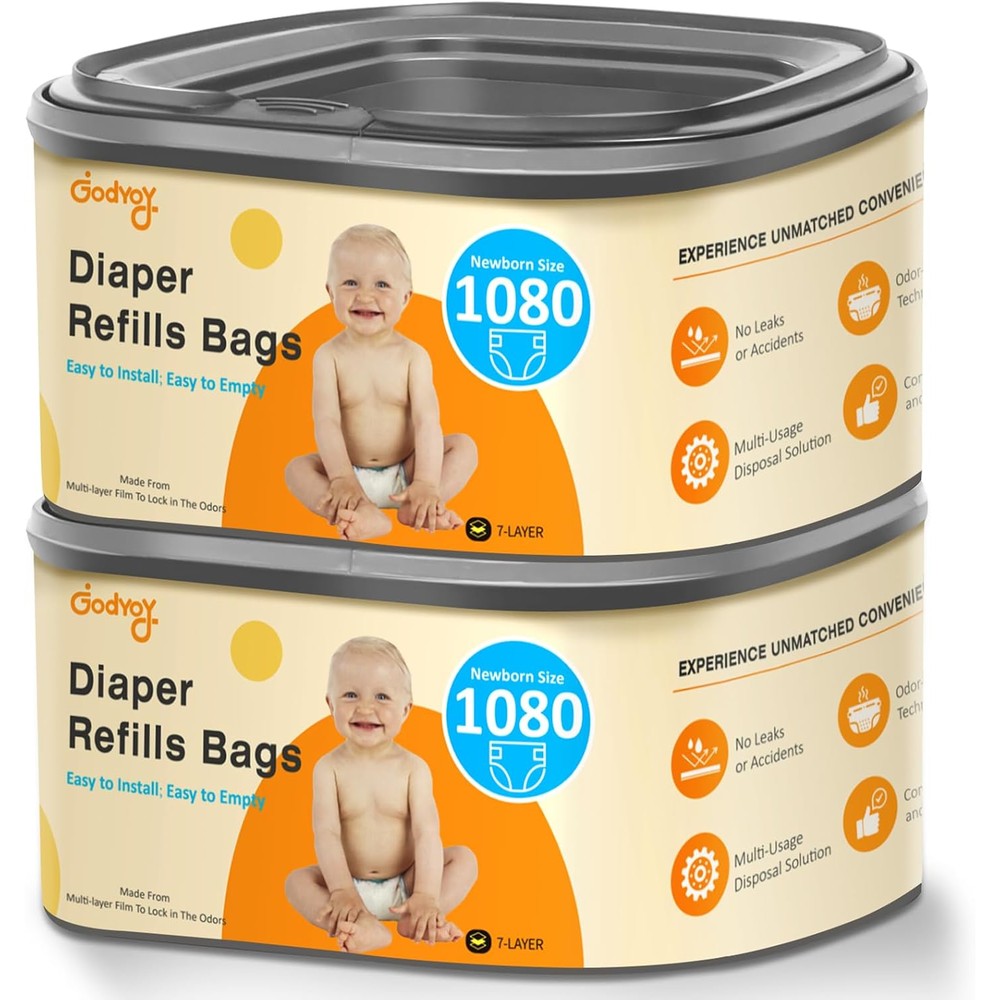 Godyoy jumbo square diaper bags refill front view showing the two pack packaging for nursery waste management.