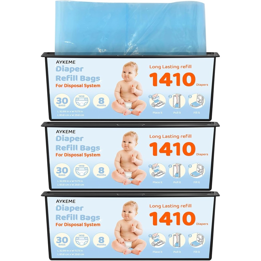 AYKEME diaper pail refill bags three pack front view showcasing product packaging
