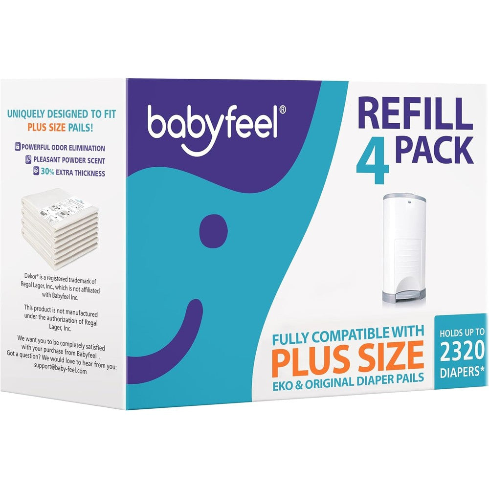 Babyfeel 4 pack refill liners for Dekor Plus diaper pails front view