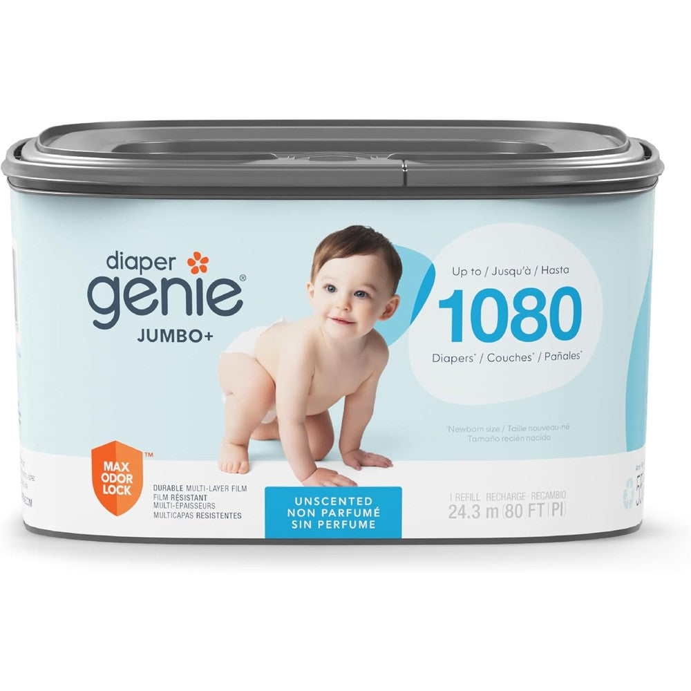 Diaper Genie Jumbo Plus Square Refill front packaging view for authentic baby nursery odor control