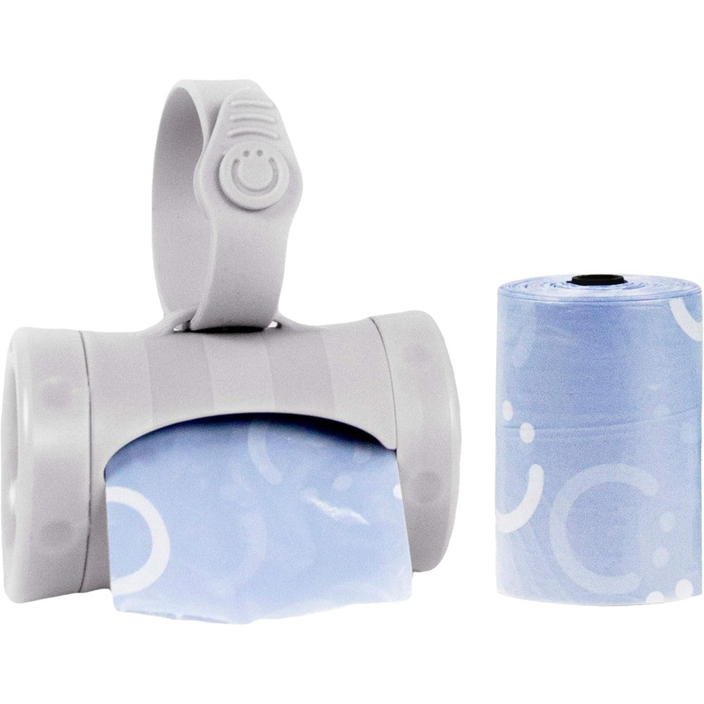 Ubbi Retractable On-The-Go Bag Dispenser in gray front view