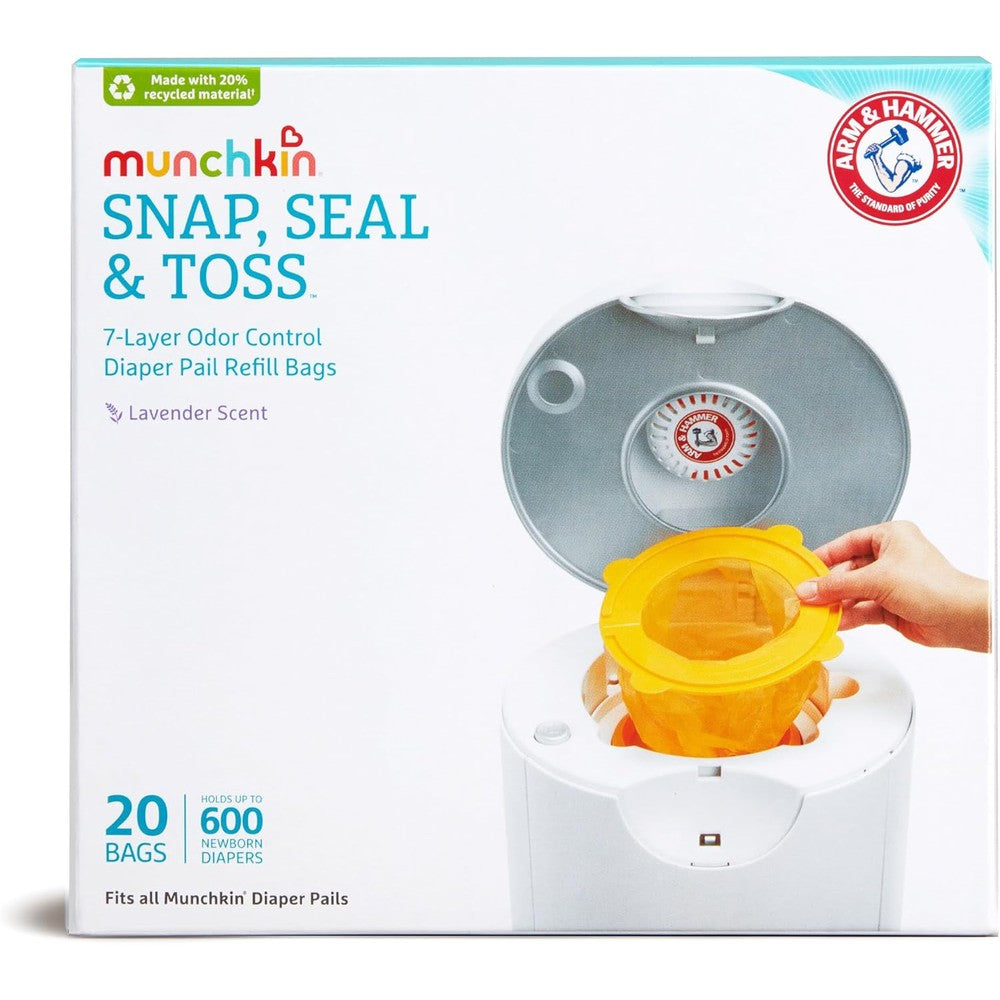 Munchkin Arm and Hammer diaper pail refill bags front view packaging