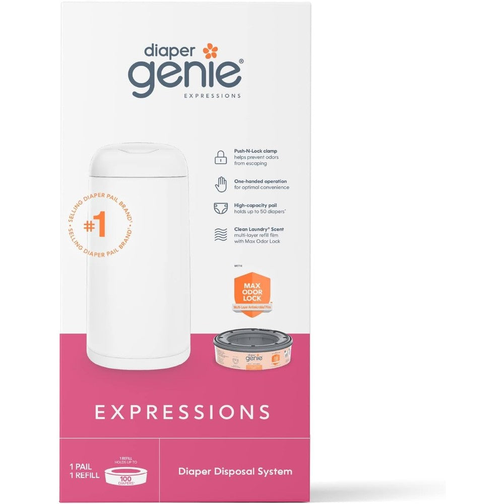 Diaper Genie Expressions white diaper pail front view
