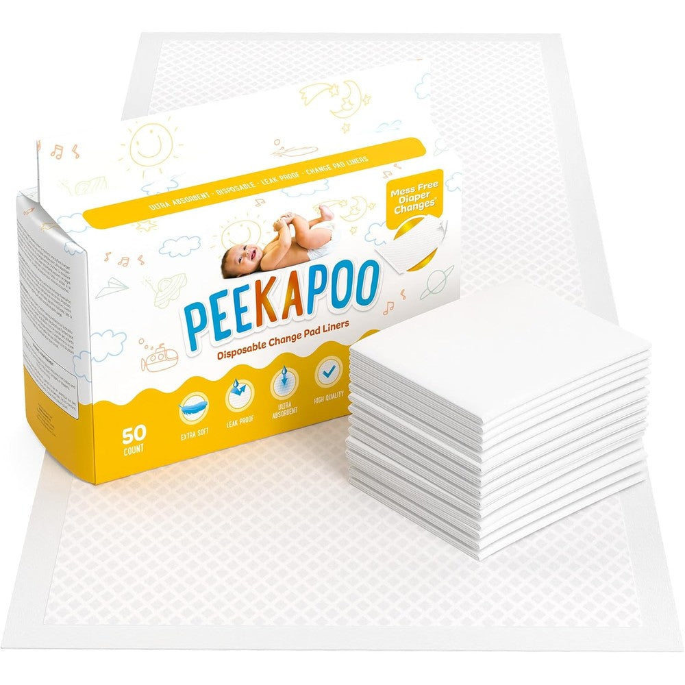 Peekapoo disposable baby changing pad liners 50 pack front view