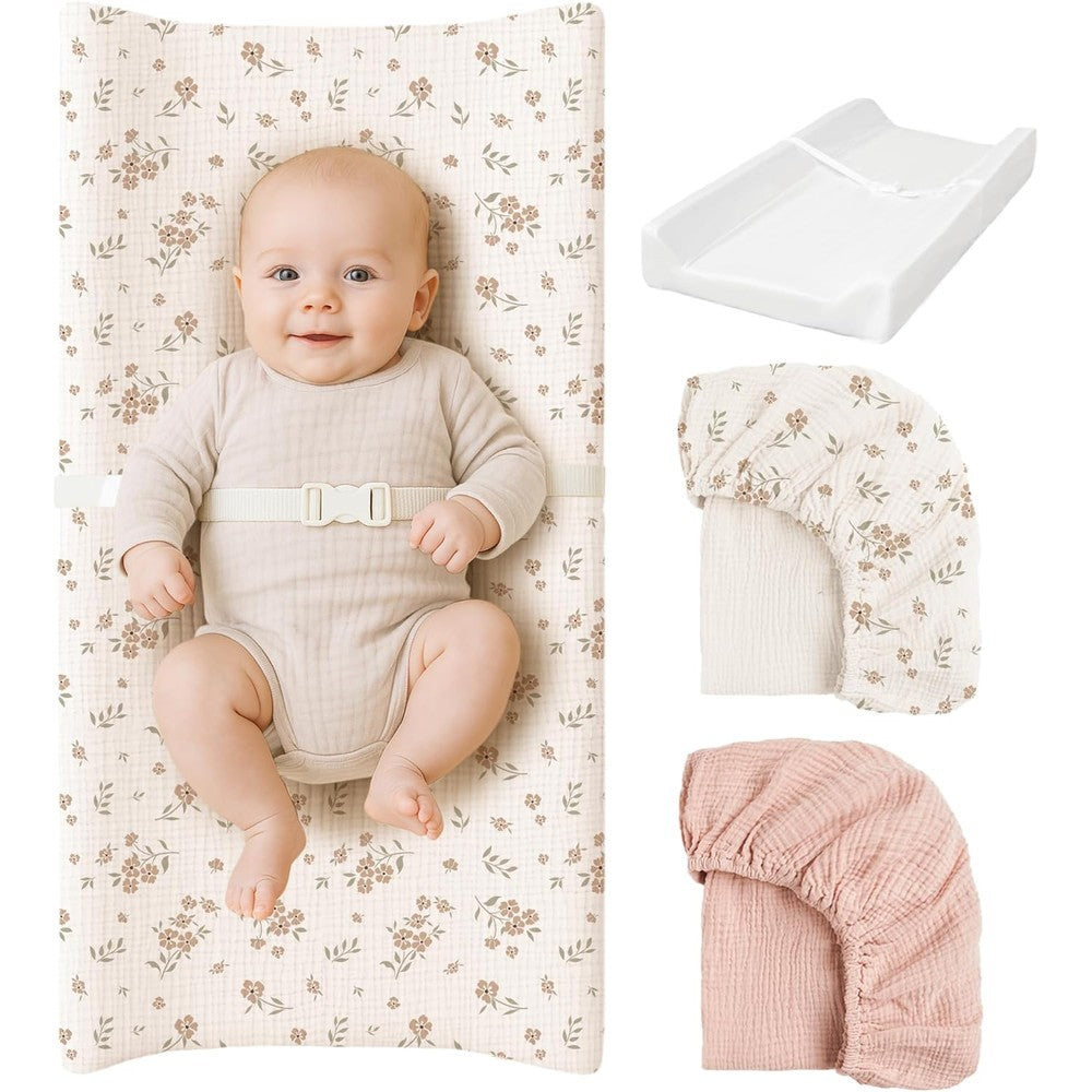 Konssy muslin changing pad with blossom pattern front view