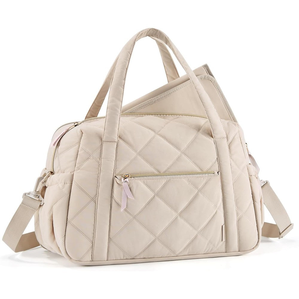 Mommore quilted expandable diaper bag tote front view