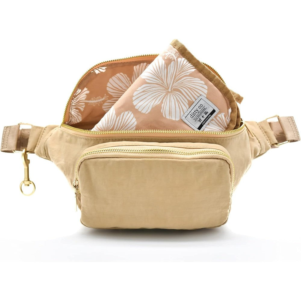 Ditty Co. Lanikai Small Diaper Bag in natural tan front view.