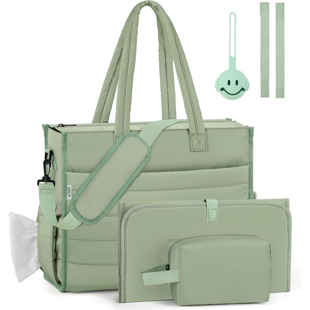 Ibfun diaper bag tote front view with 4 piece set accessories