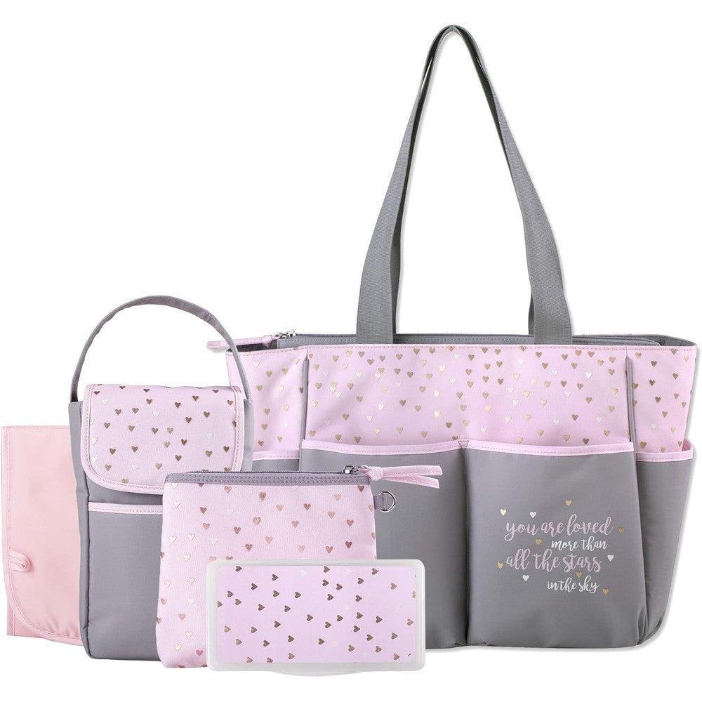 Baby Essentials diaper bag tote 5 piece set front view