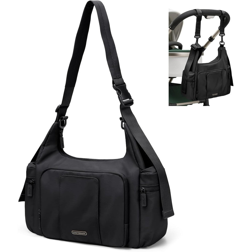 Golf Quality 14L puffer diaper bag tote in black front view
