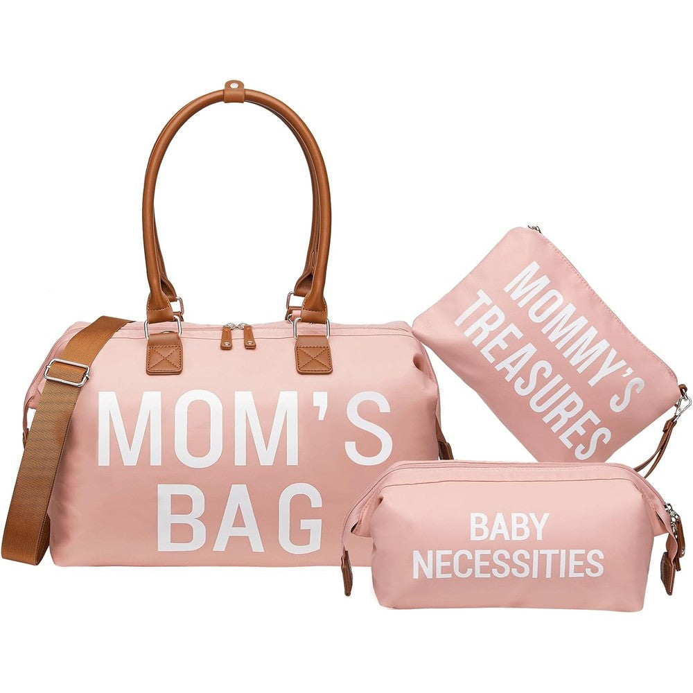 Printe mommy diaper bag tote in pink front view