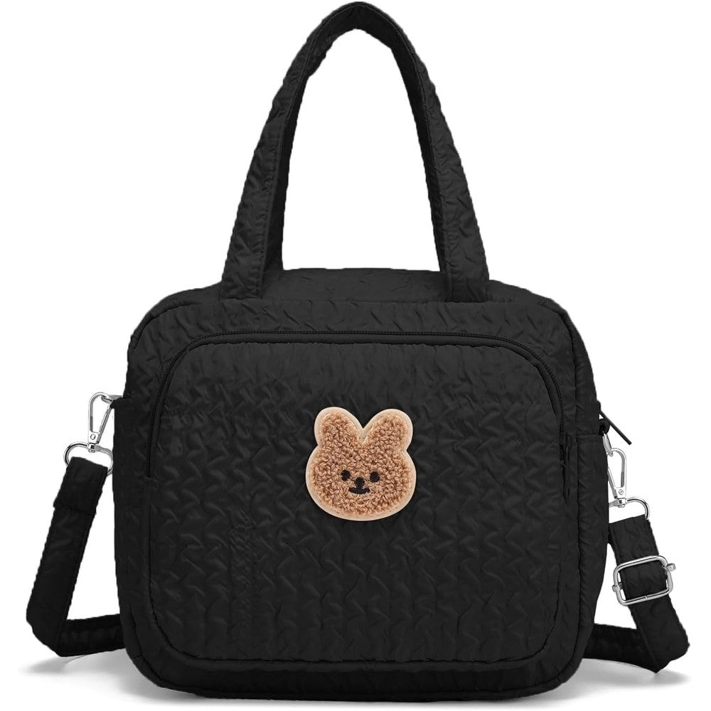 Fwkekye small diaper bag tote front view with teddy bear applique