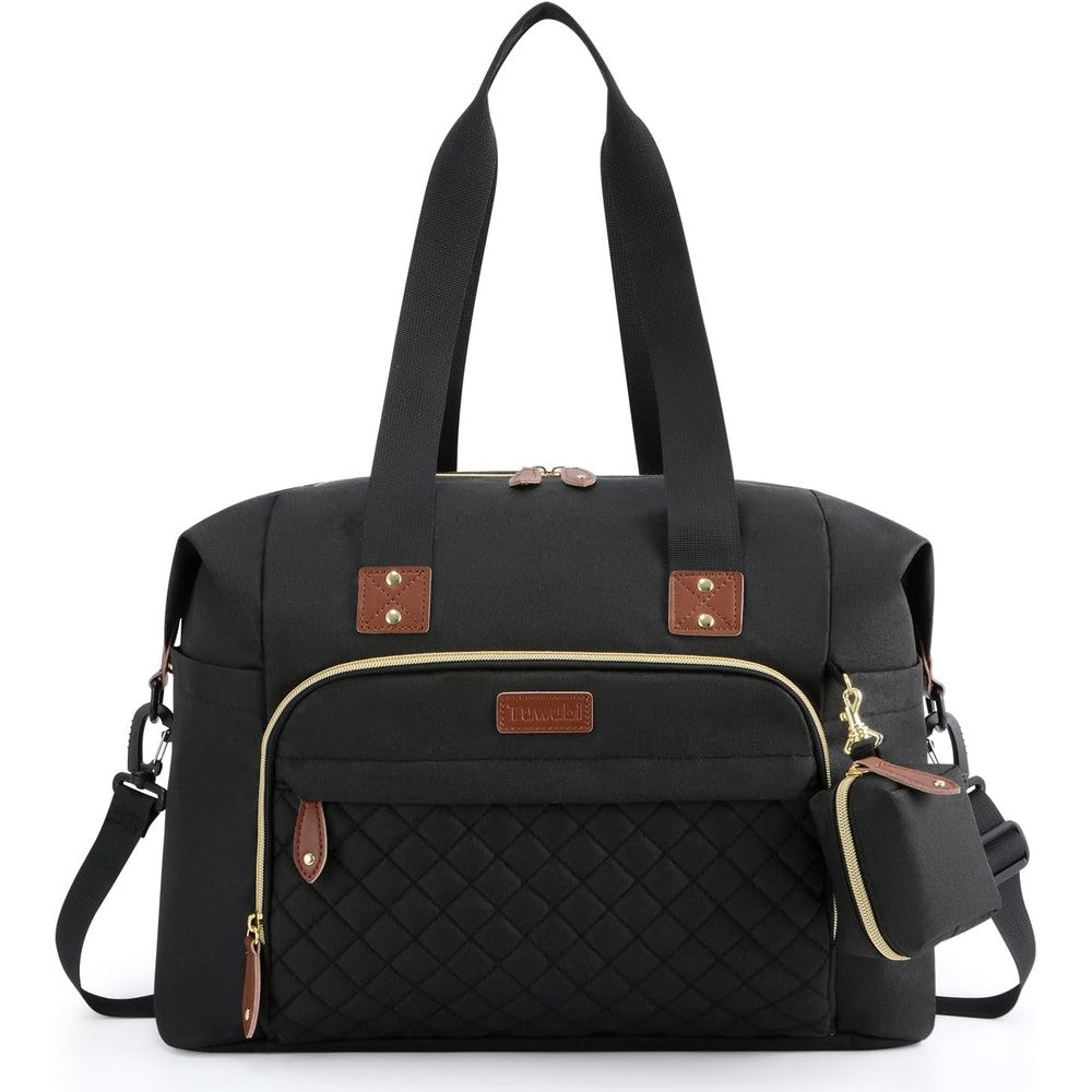 Tuwubi Diaper Bag Tote front view black travel bag