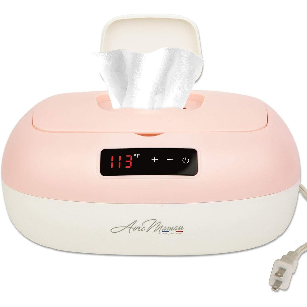 Avec Maman La Caresse Baby Wipe Warmer front view showing digital display