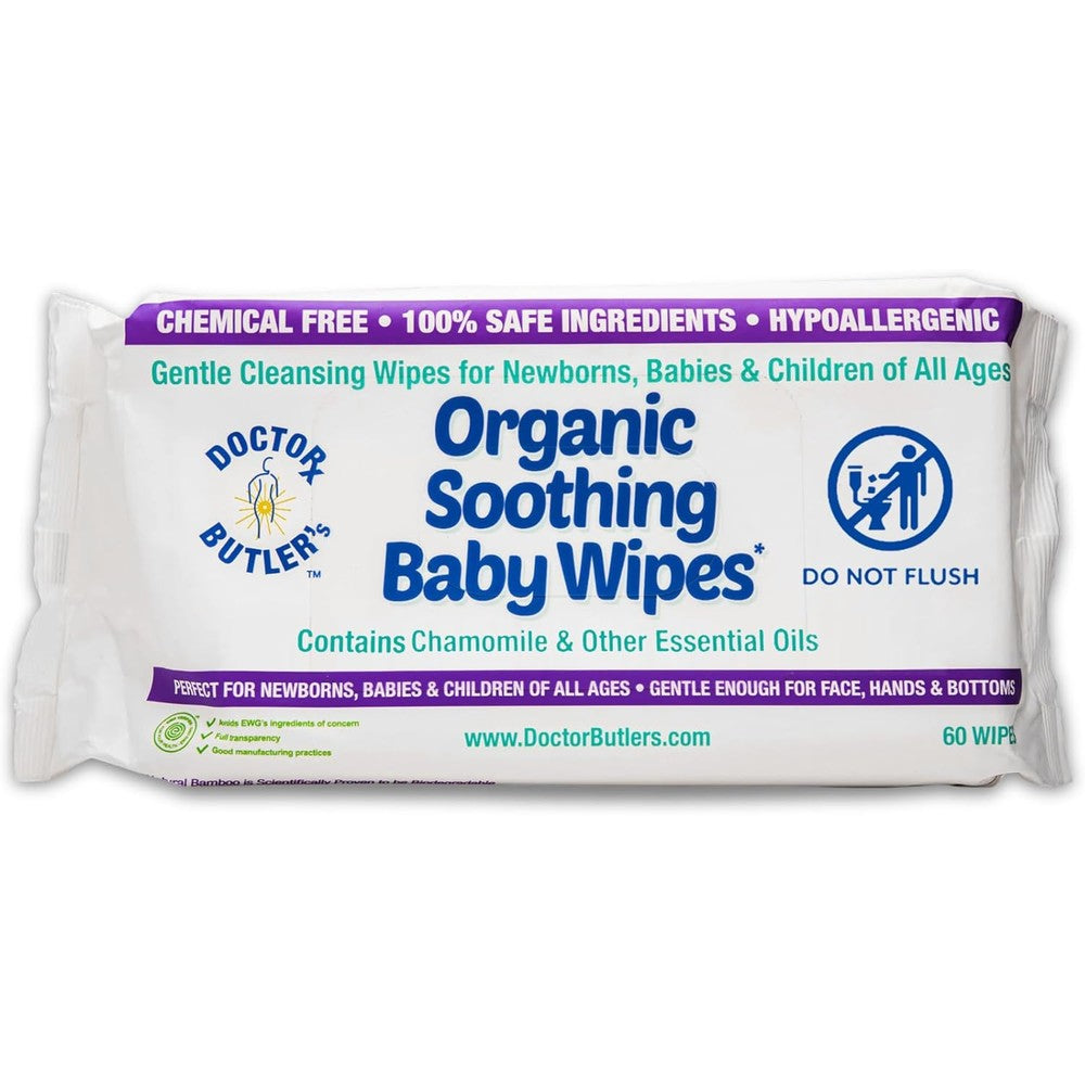 Doctor Butler's organic baby wipes front view packaging