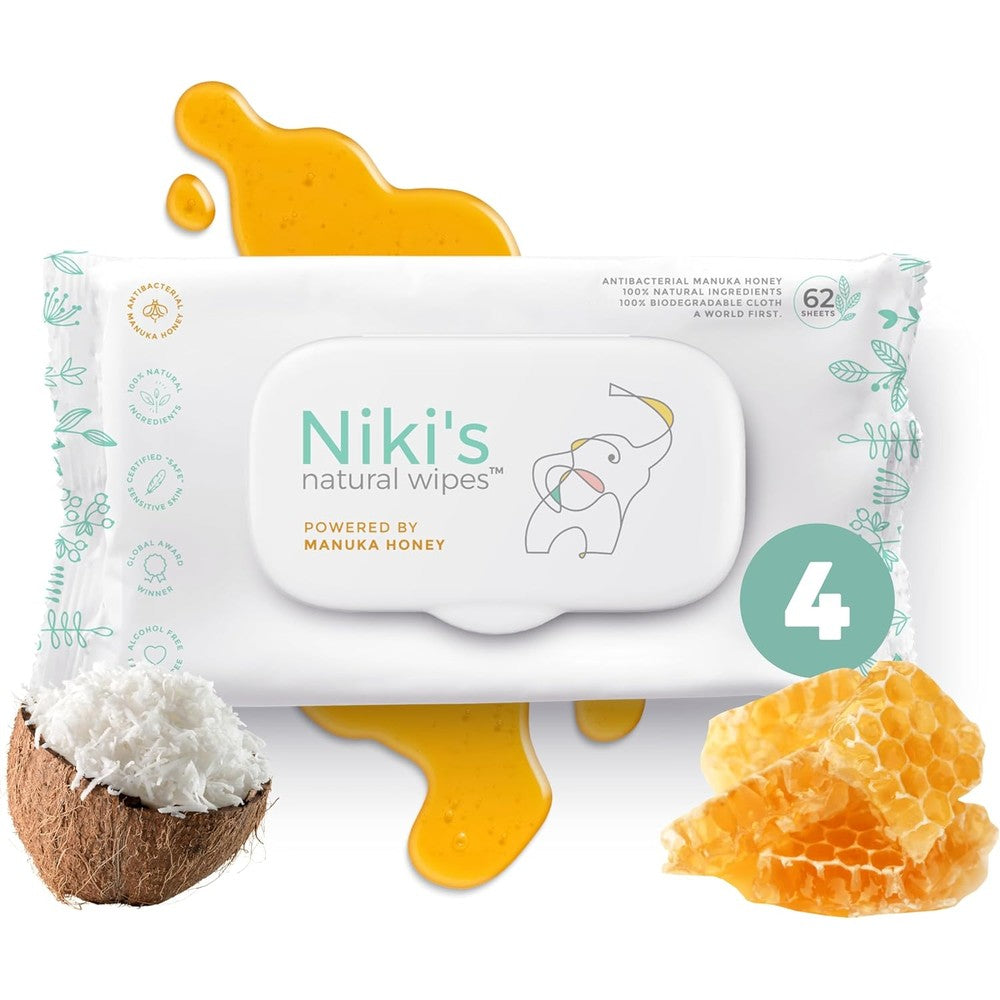 Niki's Natural Baby Wipes 4 pack front view