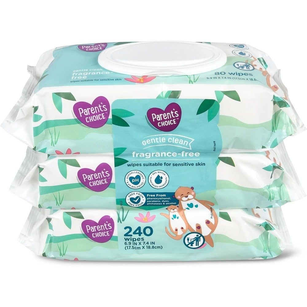 Parent's Choice Gentle Clean Fragrance Free Baby Wipes front view value pack