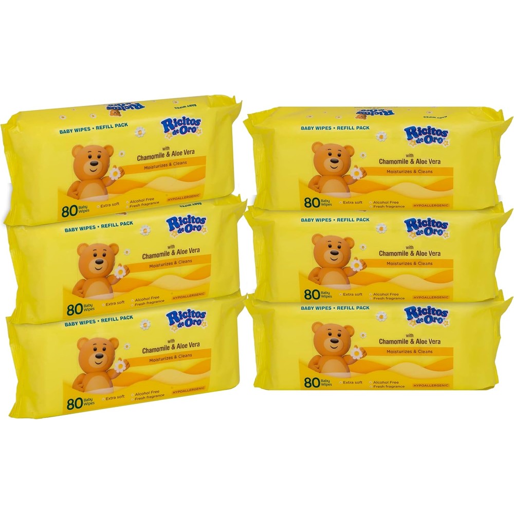 Ricitos De Oro Baby Wipes Chamomile and Aloe Vera 6 pack front view