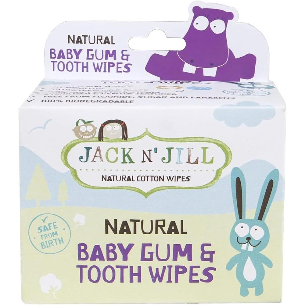 Jack N' Jill Natural Baby Gum and Tooth Wipes box front view showing 25 count packaging
