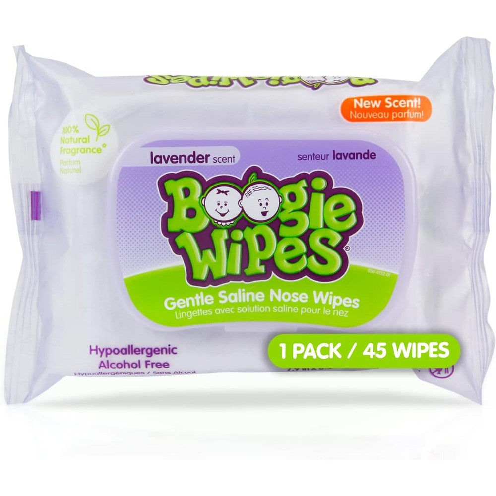Boogie Gentle Saline Nose Wipes lavender scent front packaging view