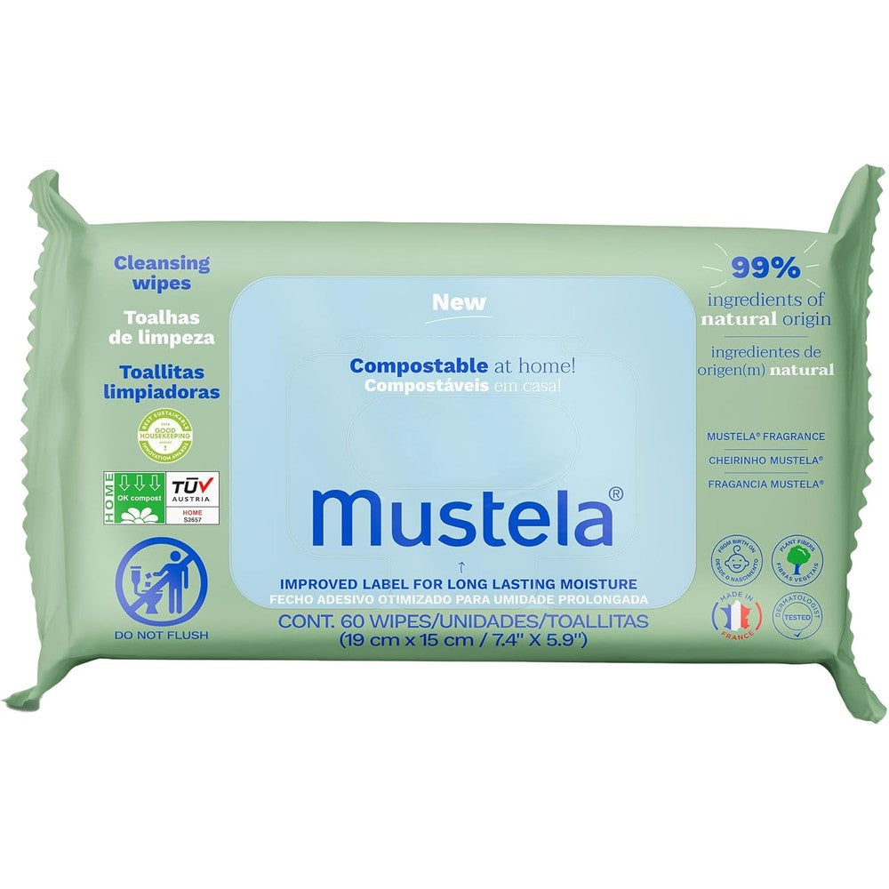 Mustela Baby Home Compostable Cleansing Wipes front packaging view