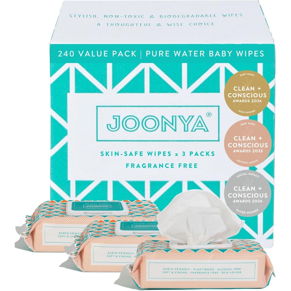 Joonya unscented baby wipes three pack front view