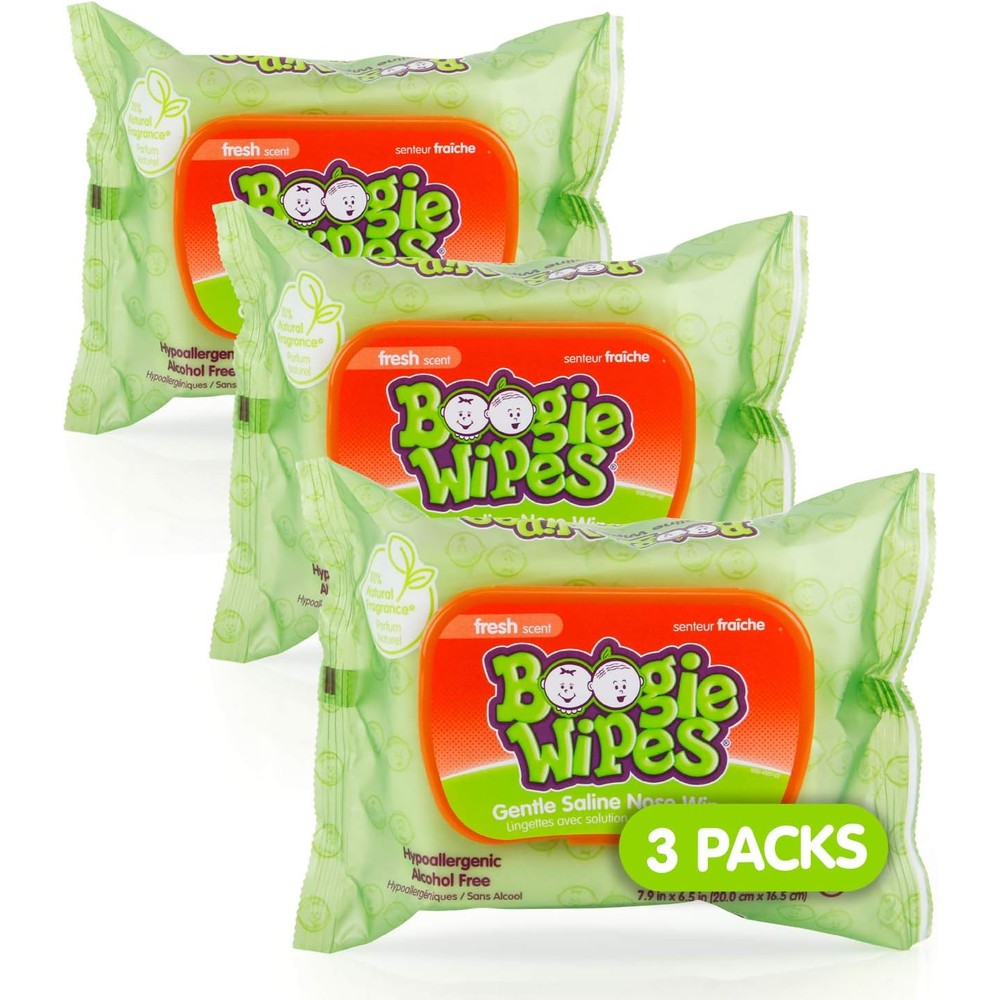 Boogie Wipes Gentle Saline Wet Wipes fresh scent ninety count front view package
