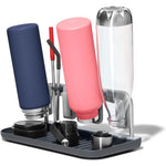 Oxo Good Grips Aluminum Frame Bottle Drying Rack front view on kitchen counter