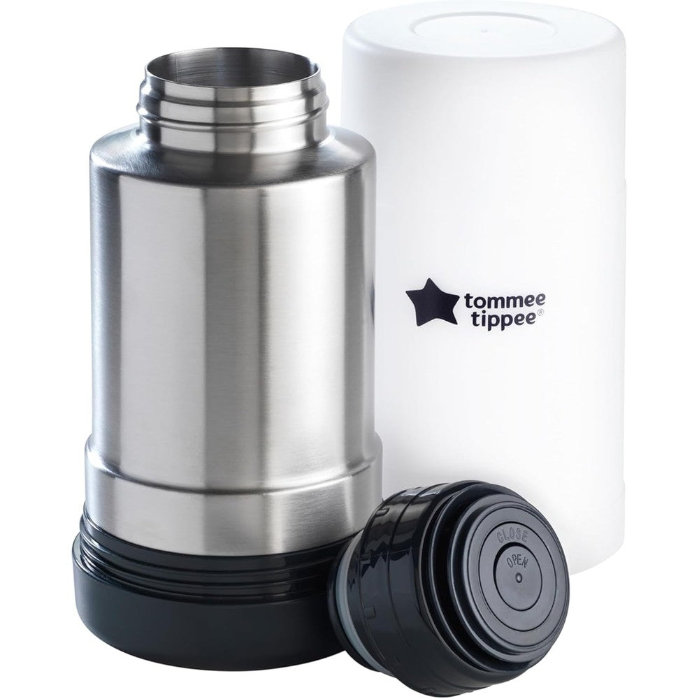 Tommee Tippee portable travel baby bottle and food warmer stainless steel flask front view