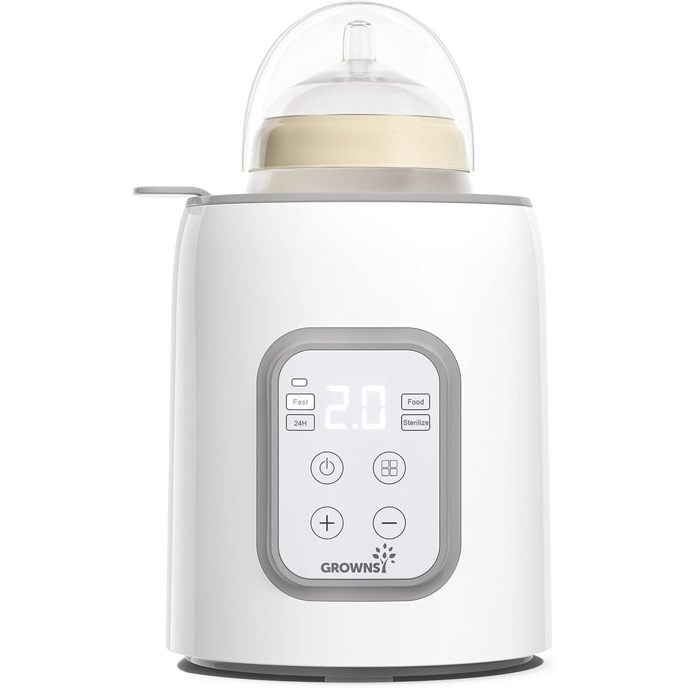 Grownsy 8-in-1 Fast Baby Bottle Warmer front view showing LCD screen